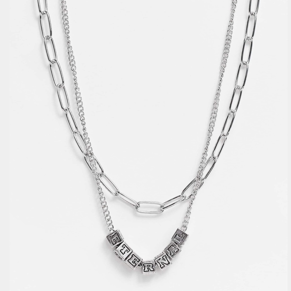 ASOS DESIGN layered neckchain pack with eternal message in silver